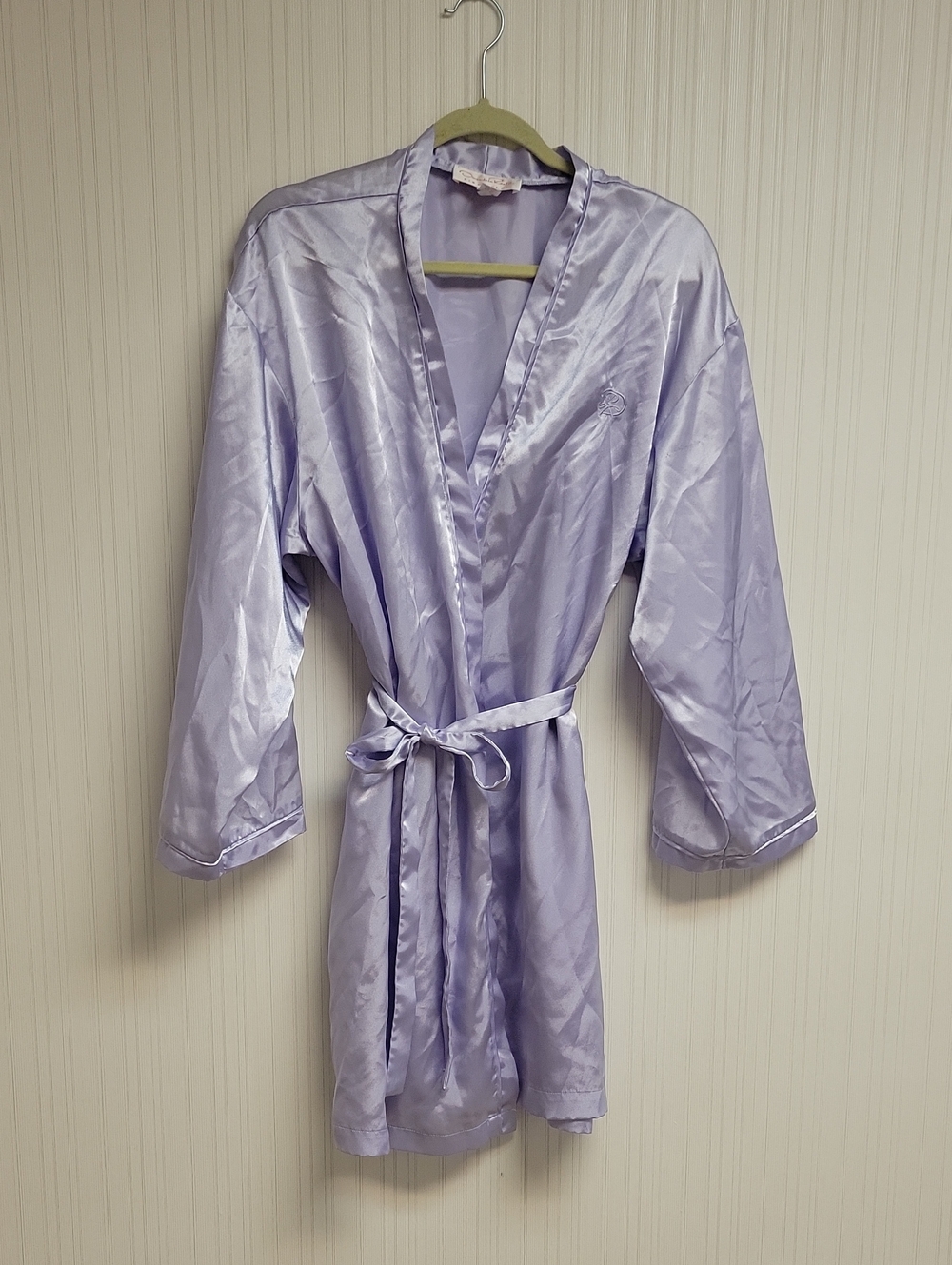 Oscar De La Renta Lavender Satin Robe Short XL loungewear Feminine